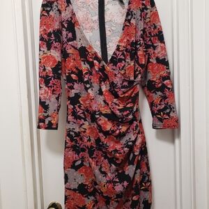 Revamped Floral Long Sleeve Dress - Black and Red